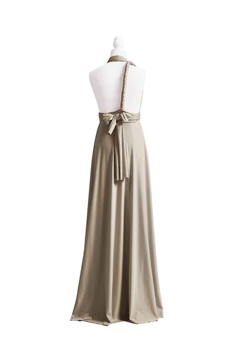 72styles Bridesmaid Dresses One Shoulder Long for Women Formal Vintage Evening Party Prom Gown Halter Convertible Dress with Bandeau Plus Size Taupe - Image 3